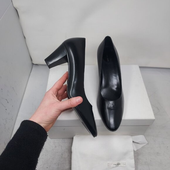 The Row Shoes - The Row Charlotte Leather Black Heel Pump Shoe